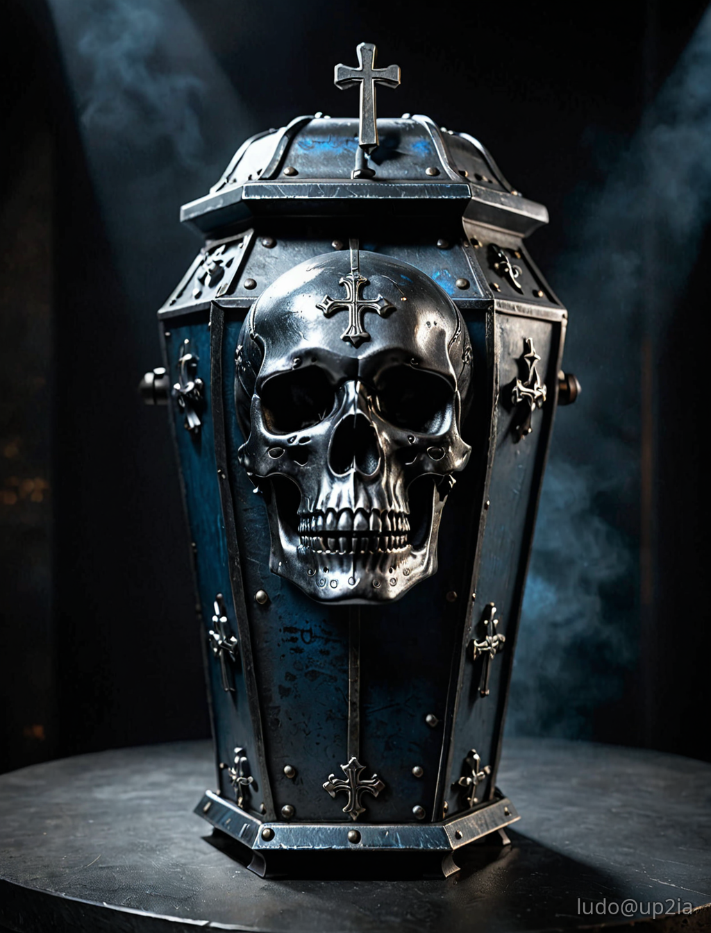 Iron coffin with skull emblem and metallic cross — symbol of ending DeadOps practices.